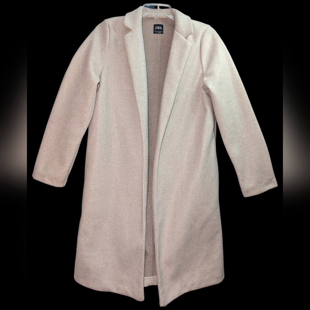 ZARA Classic Long Lapel Open Style Sharp Statement Coat Cream White Fall Travel